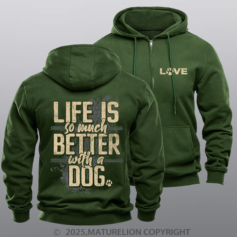 Maturelion Men's Hoodie The Love Of Dogs Zipper Hoodie
