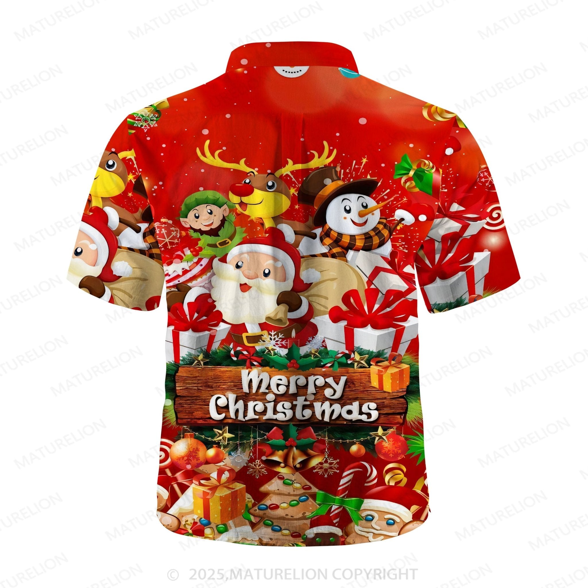 Maturelion Christmas Party Pocket Short Sleeve Hawaiian Shirt