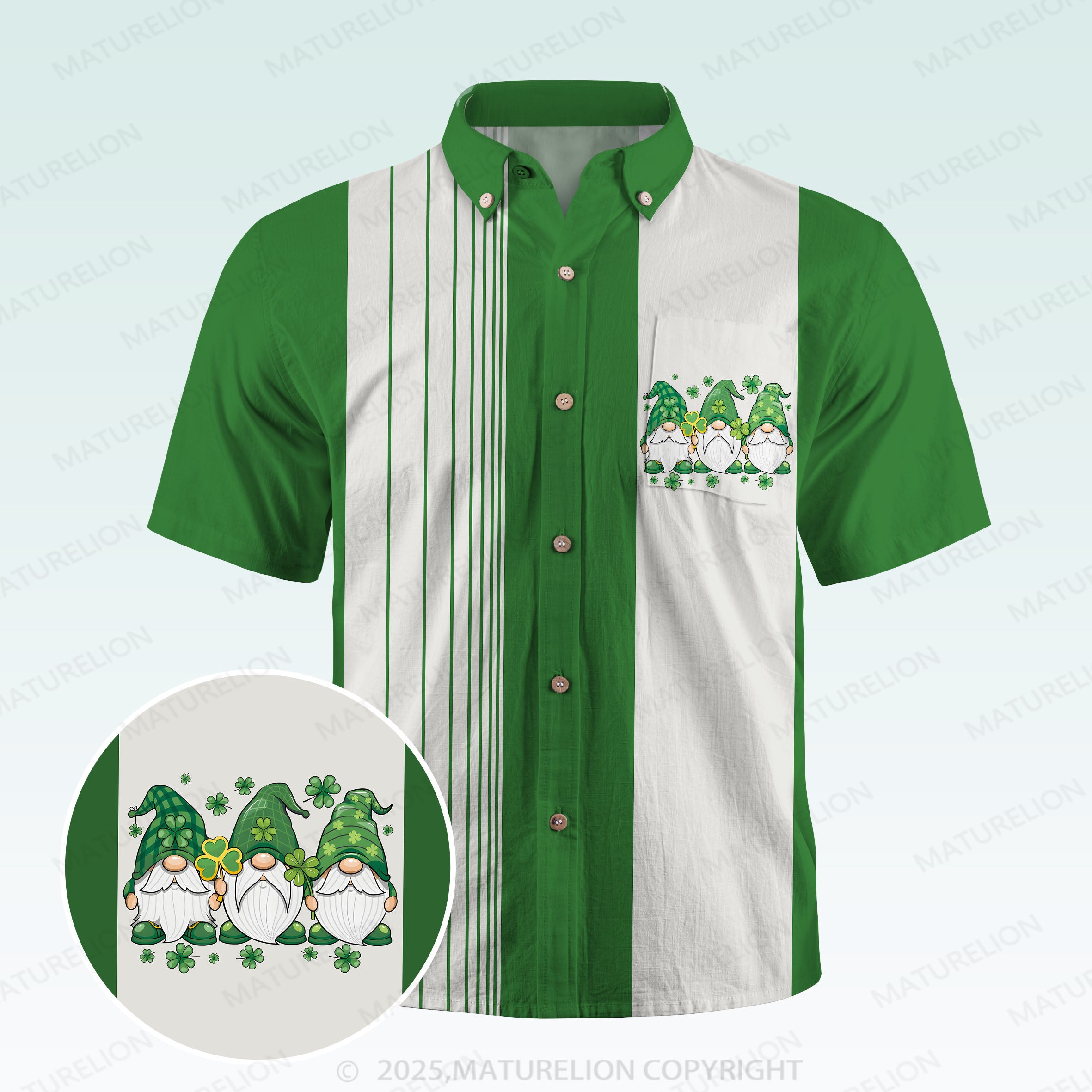 Maturelion St. Patrick's Hawaiian Shirt 1950s Inspired St. Paddy's Day Print Hawaiian Shirt