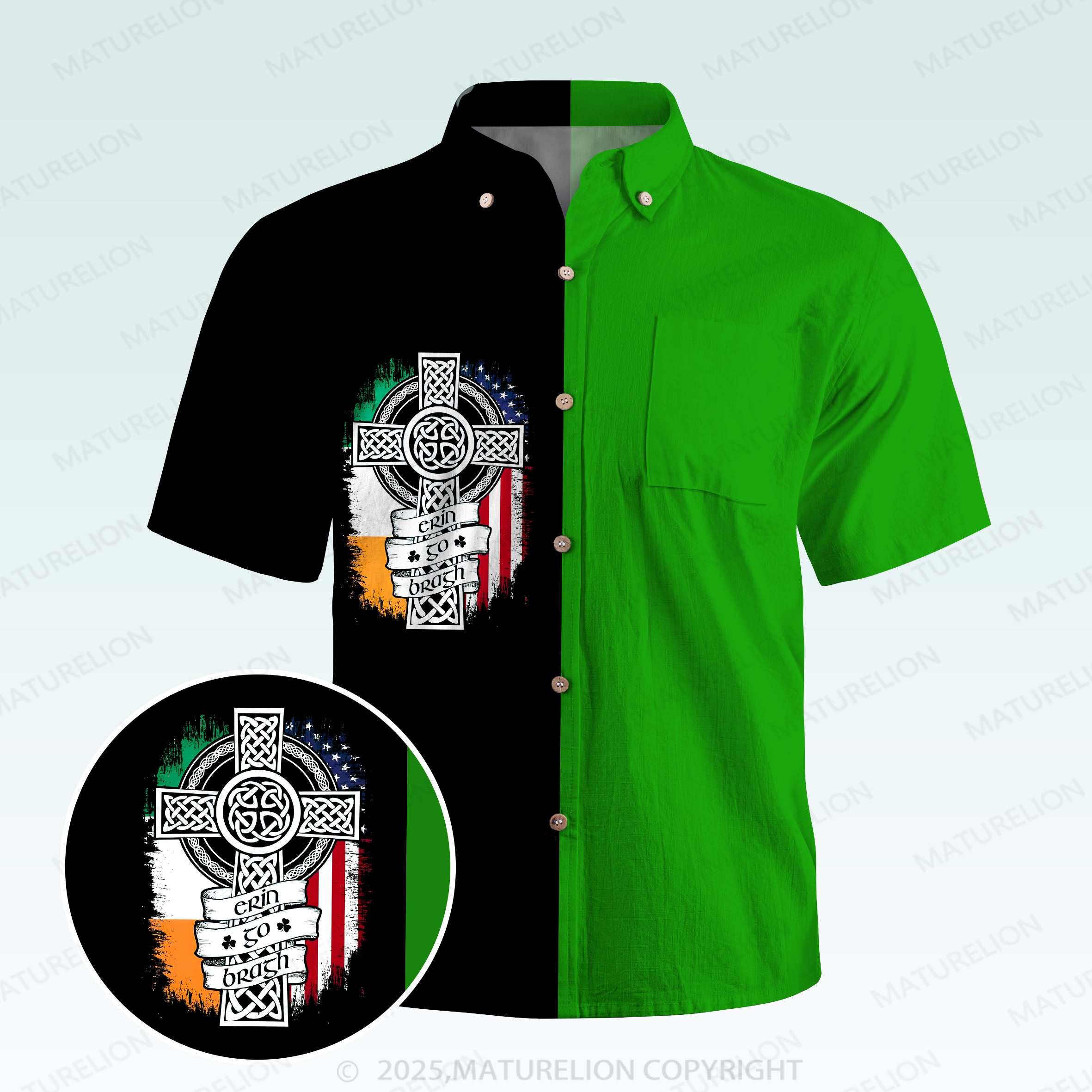 Maturelion St. Patrick's Hawaiian Shirt Retro Island Shamrocks Hawaiian Shirt