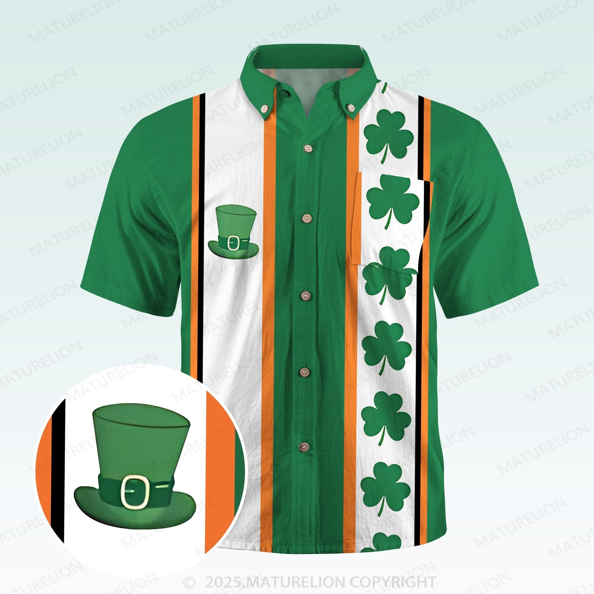 Maturelion St. Patrick's Hawaiian Shirt St. Patrick's Hawaiian Shirt Retro Luck of the Irish Design Hawaiian Shirt