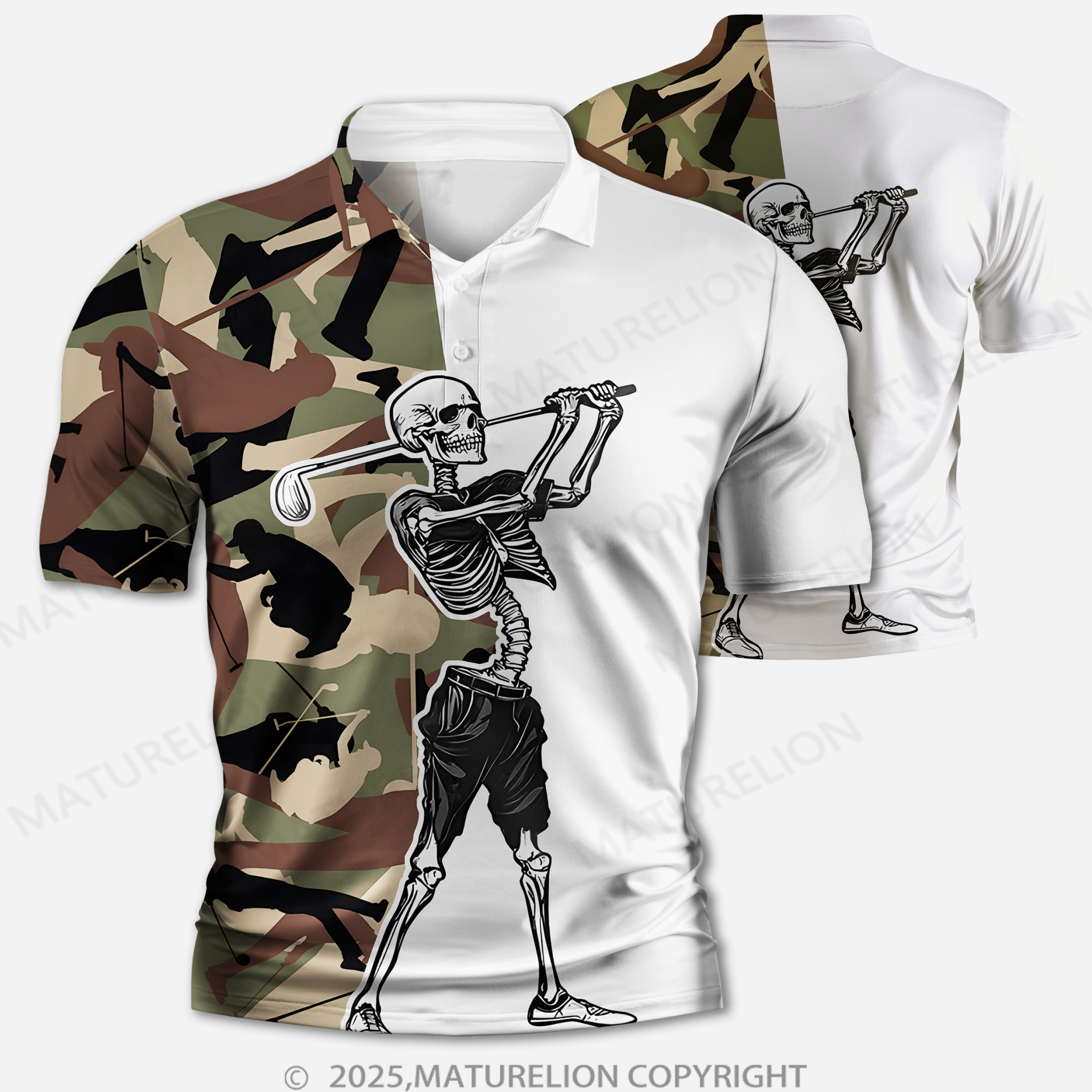 Maturelion Men's Skull Print Polo Shirt