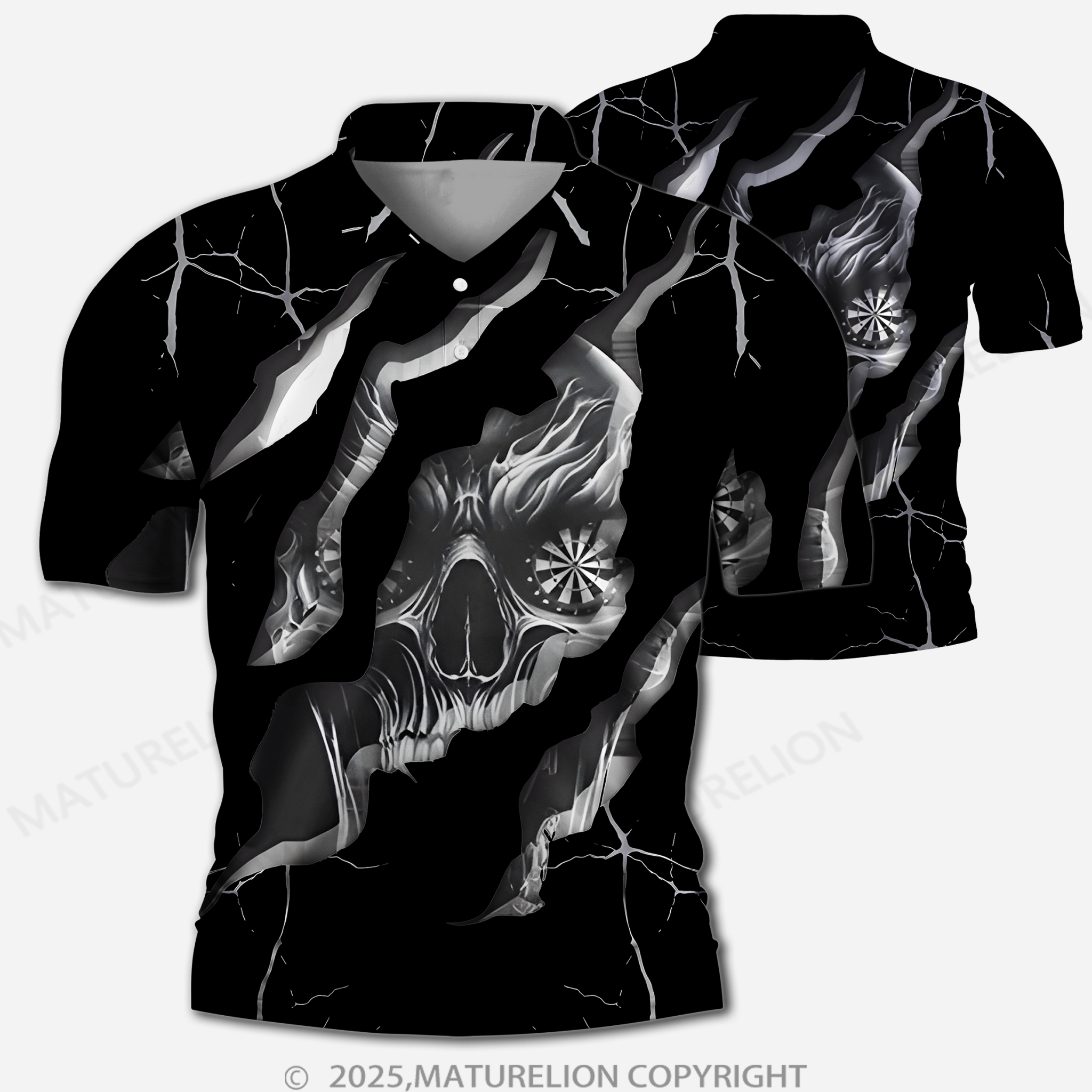 Maturelion Men's Skull Print Polo Shirt