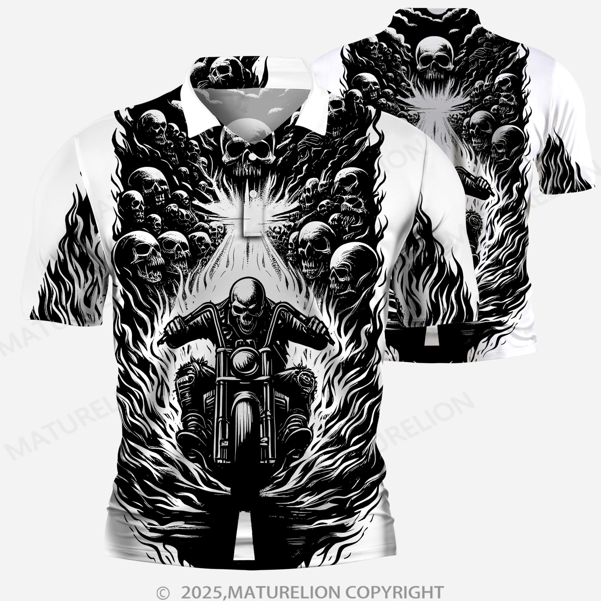 Maturelion Men's Vintage Print Polo Shirt