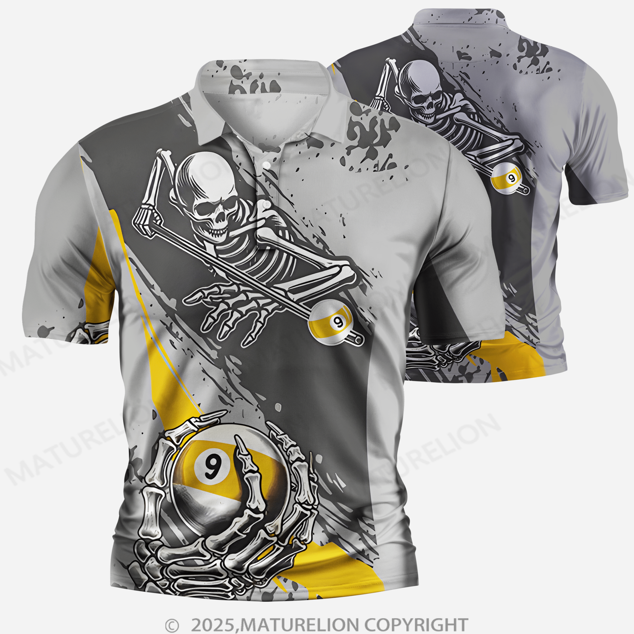 Maturelion Men's Skull Print Funny Polo Shirt