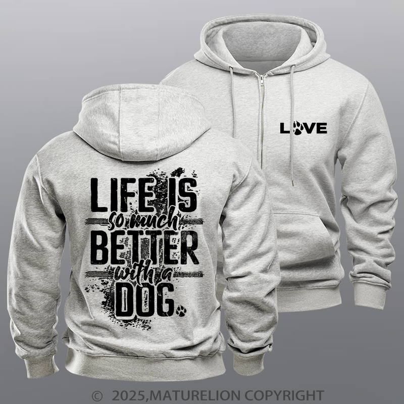 Maturelion Men's Hoodie The Love Of Dogs Zipper Hoodie