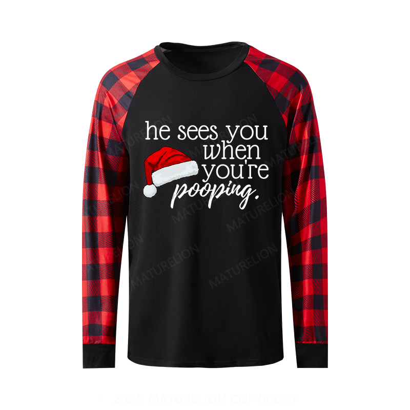 Maturelion Christmas Shirt He Sees Yo Whe You Pooping Shirt