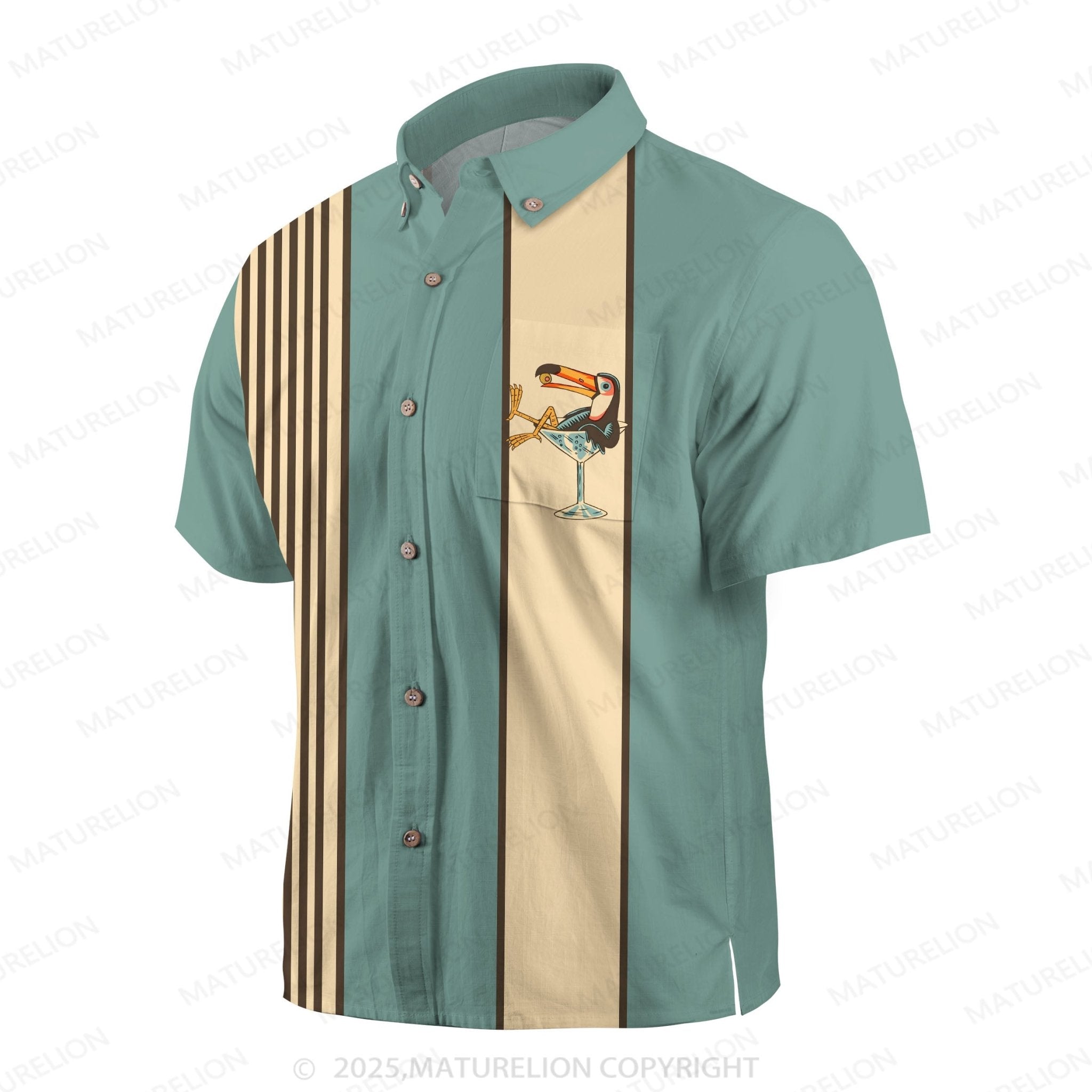 Maturelion Men's Aloha Shirts Vintage Toucan Funny Hawaiian Shirt