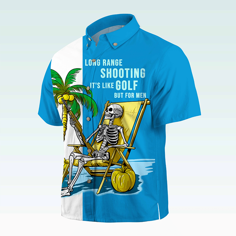 Maturelion Men's Hawaiian Shirt Coconut Tree Skeleton Shirt Men Casual Hawaiian Short Sleeve Button Down
