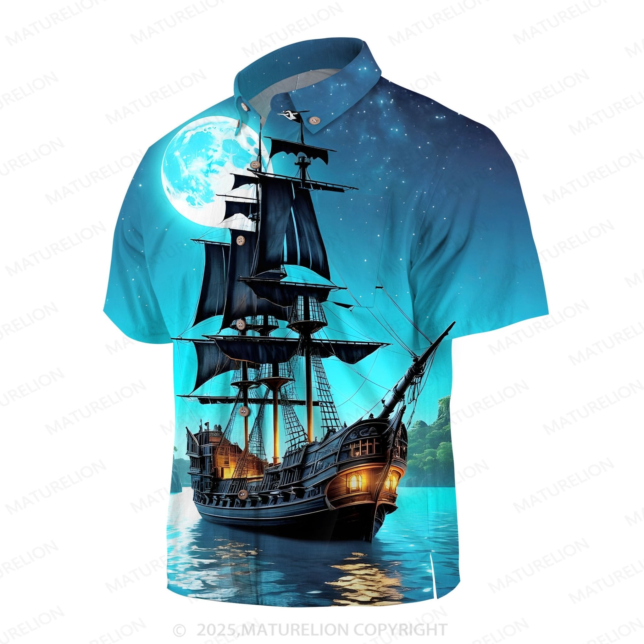 Maturelion Men's Aloha Shirts Boat Pocket Short Sleeve Shirt