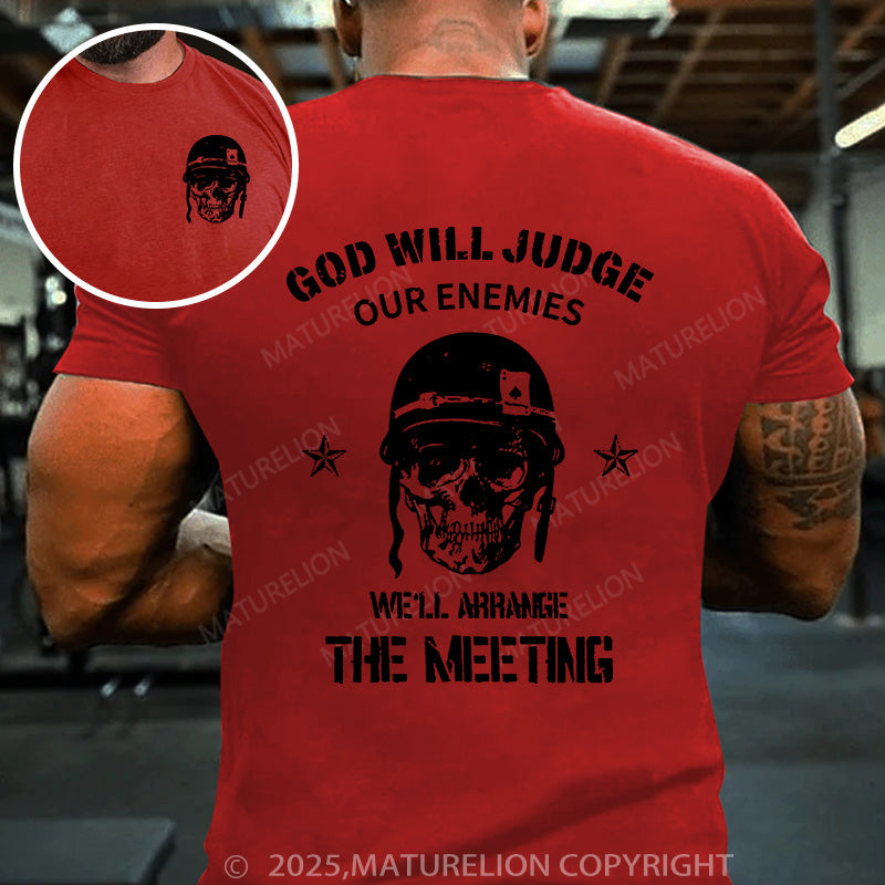 Maturelion Men's T-shirt God Will Judge Our Enemies Graphic Skull Cotton T-shirt