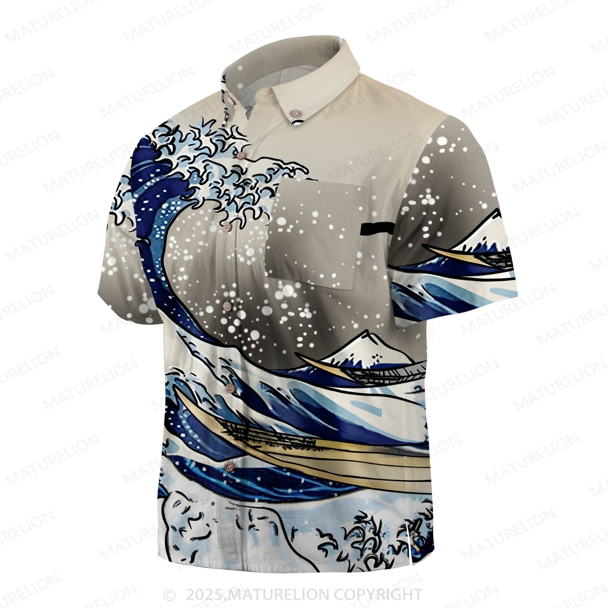 Maturelion Beach Wind Harajuku Anime Wave Pattern Hawaiian Shirt