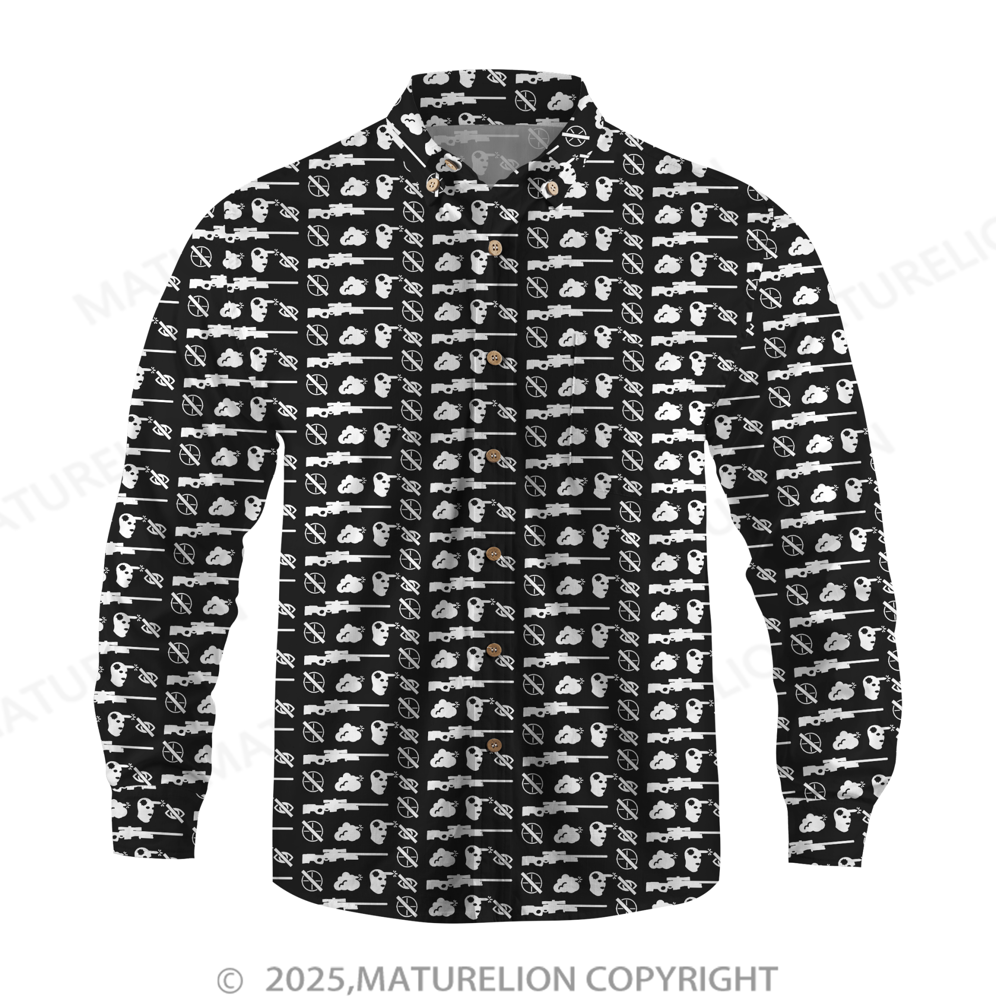 Maturelion Men's Hawaiian Shirt Gun Print Hawaiian Shirt