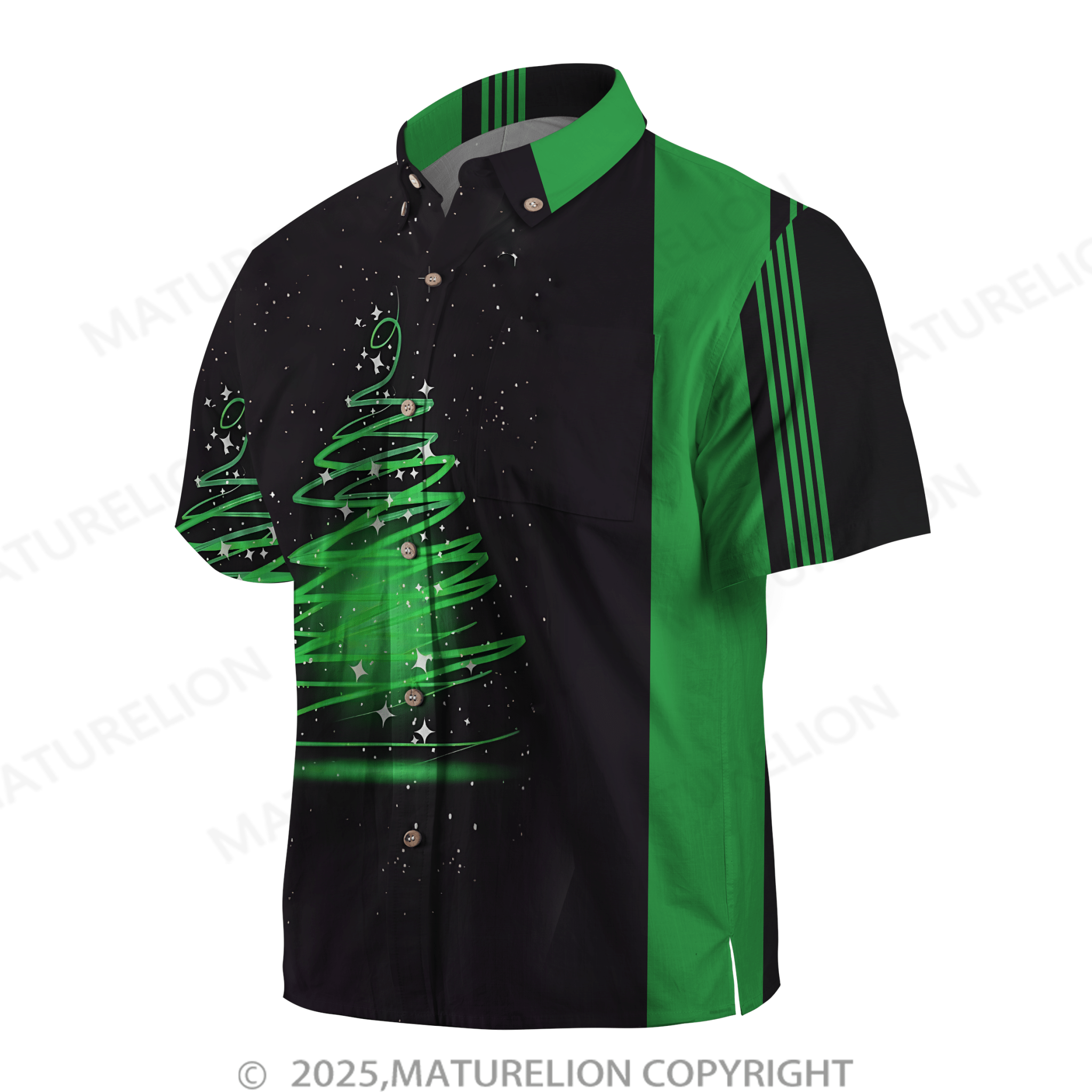 Maturelion Men's Vintage Bowling Christmas Hawaiian Button Short Sleeve Shirt