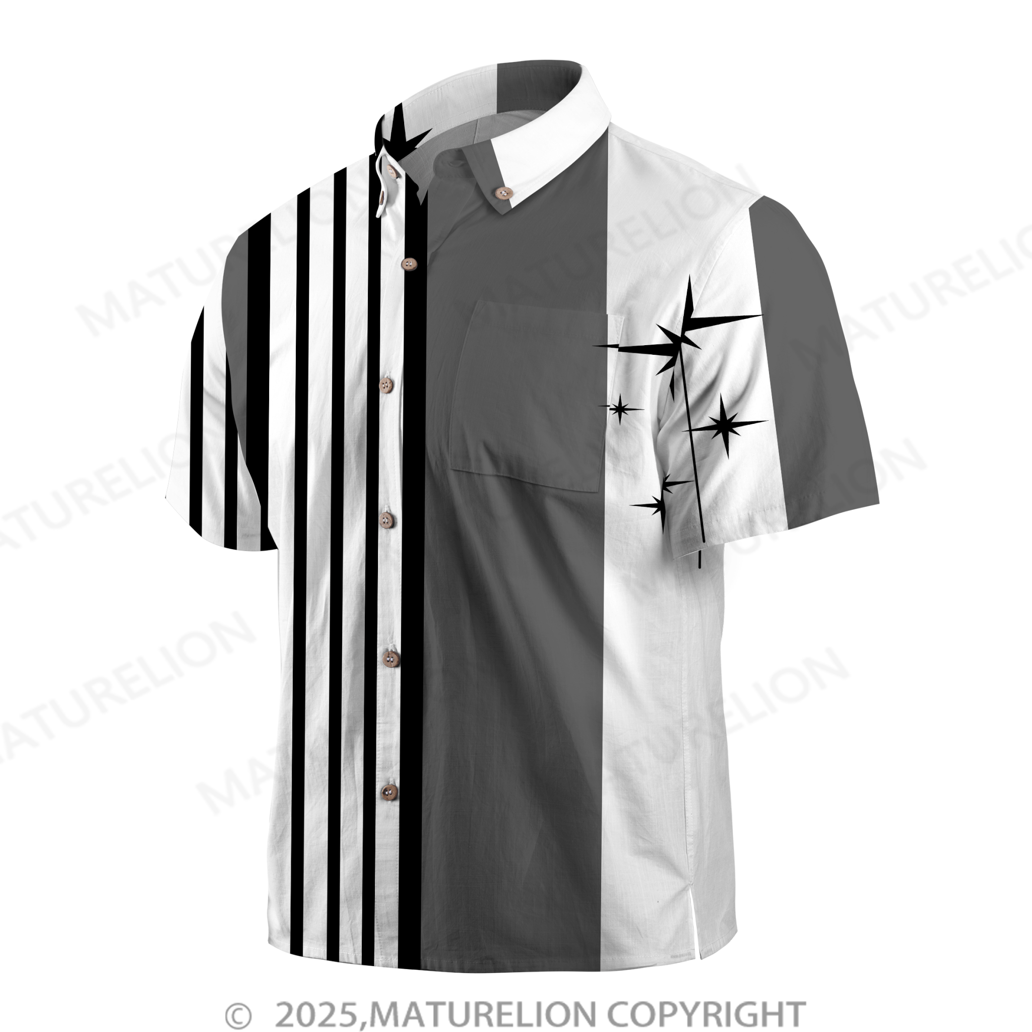 Maturelion retro bowling geometric pattern stripe print men's chest pocket holiday shirt oversized shirt