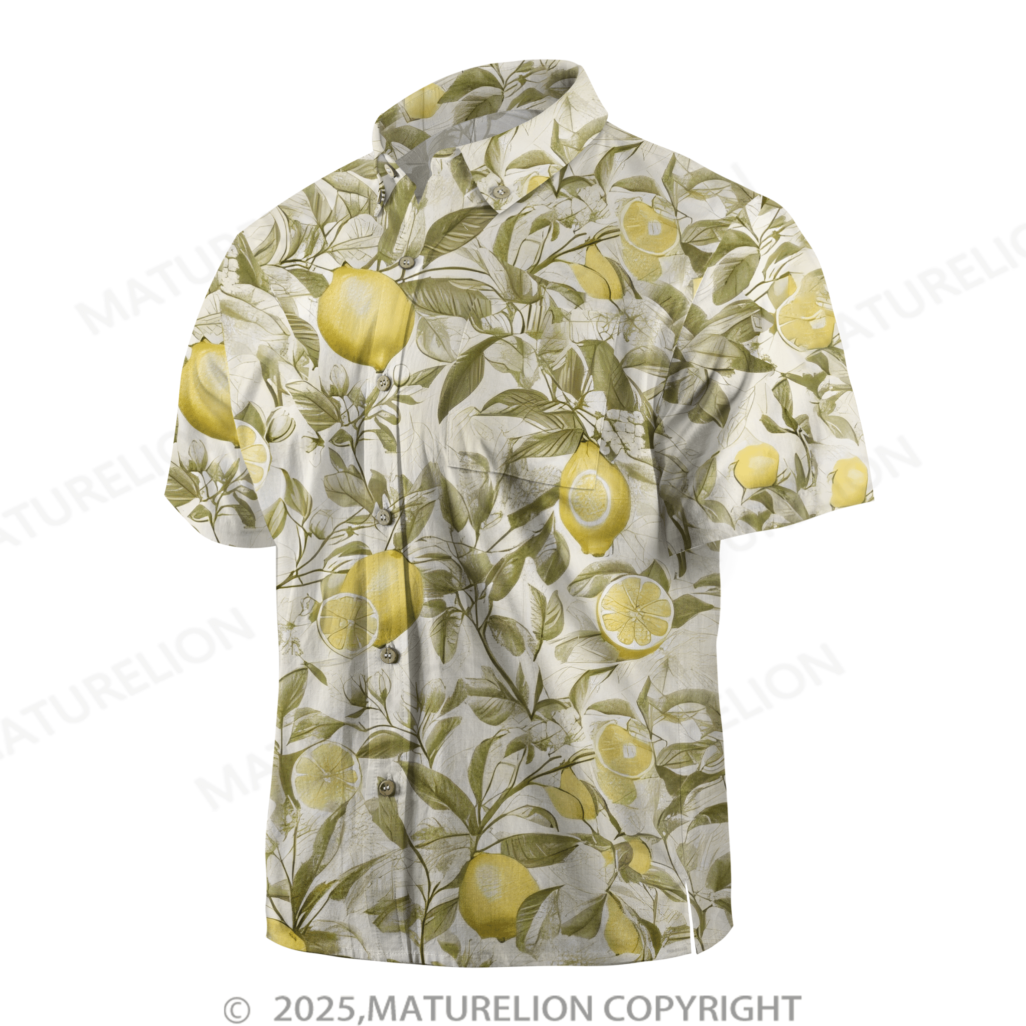 Maturelion Lemon Hawaiian Button Down Summer Beach  Print Hawaiian Shirt