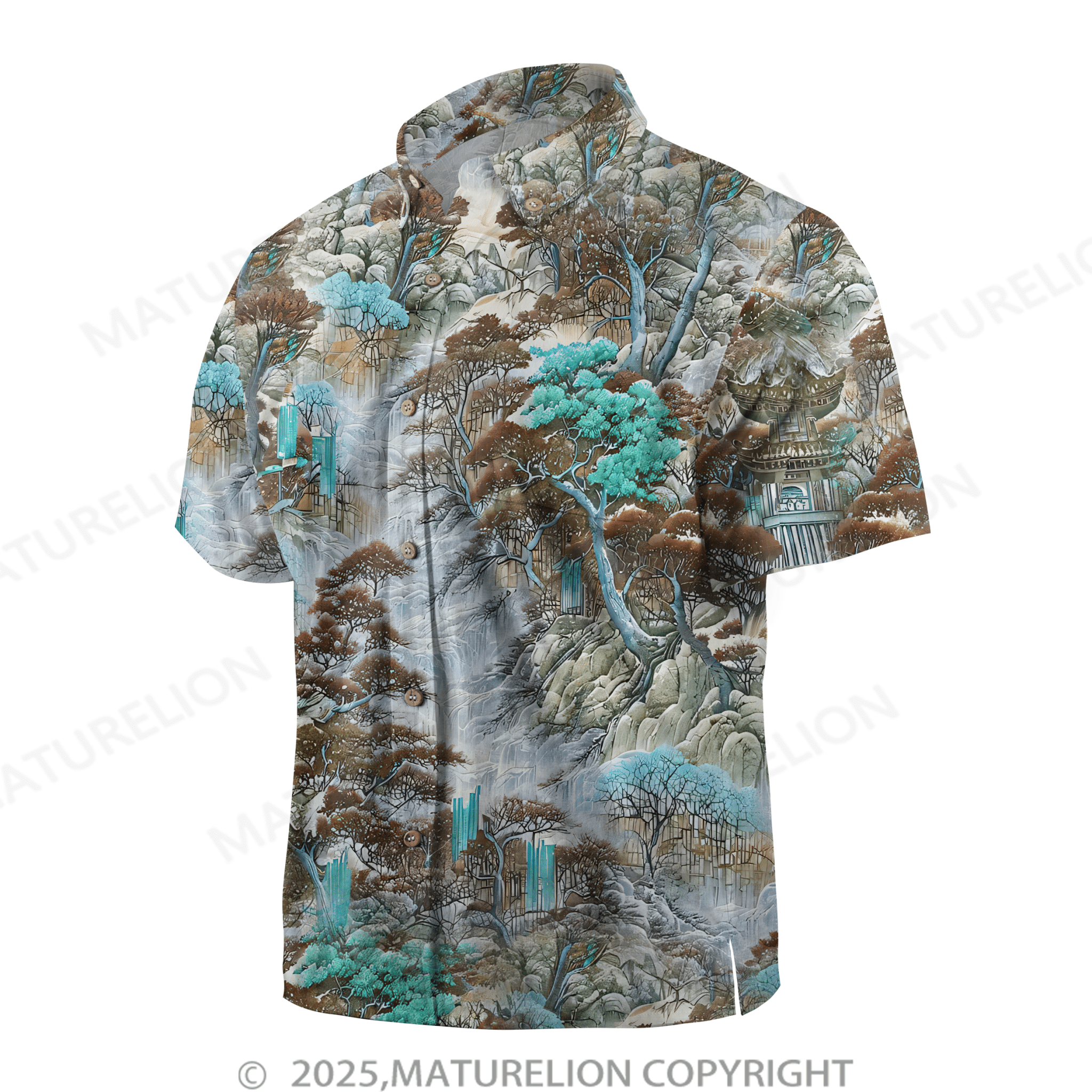 Maturelion 1950s Vintage Map Print Hawaiian Shirt