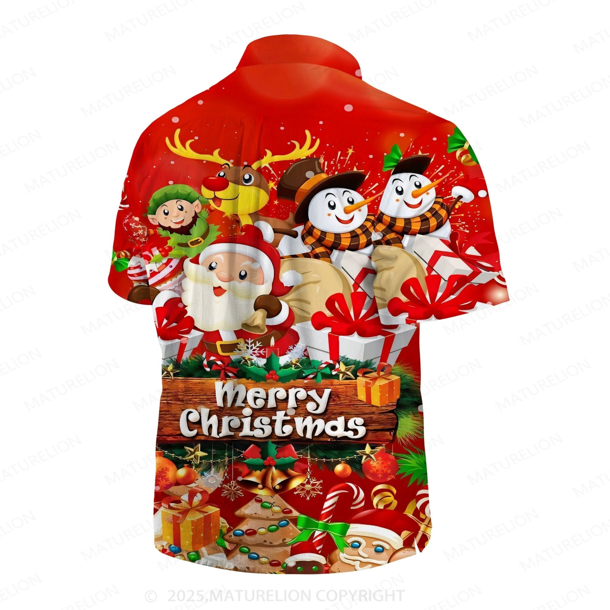 Maturelion Christmas Party Pocket Short Sleeve Hawaiian Shirt