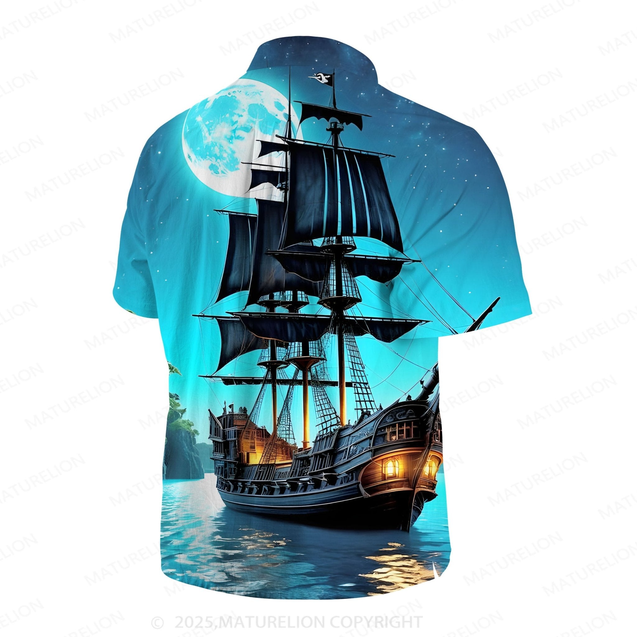 Maturelion Men's Aloha Shirts Boat Pocket Short Sleeve Shirt