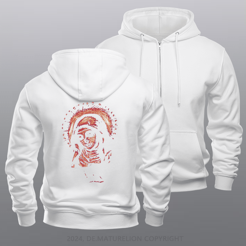 Maturelion Men's Hoodie Mary Doodle Zipper Hoodie