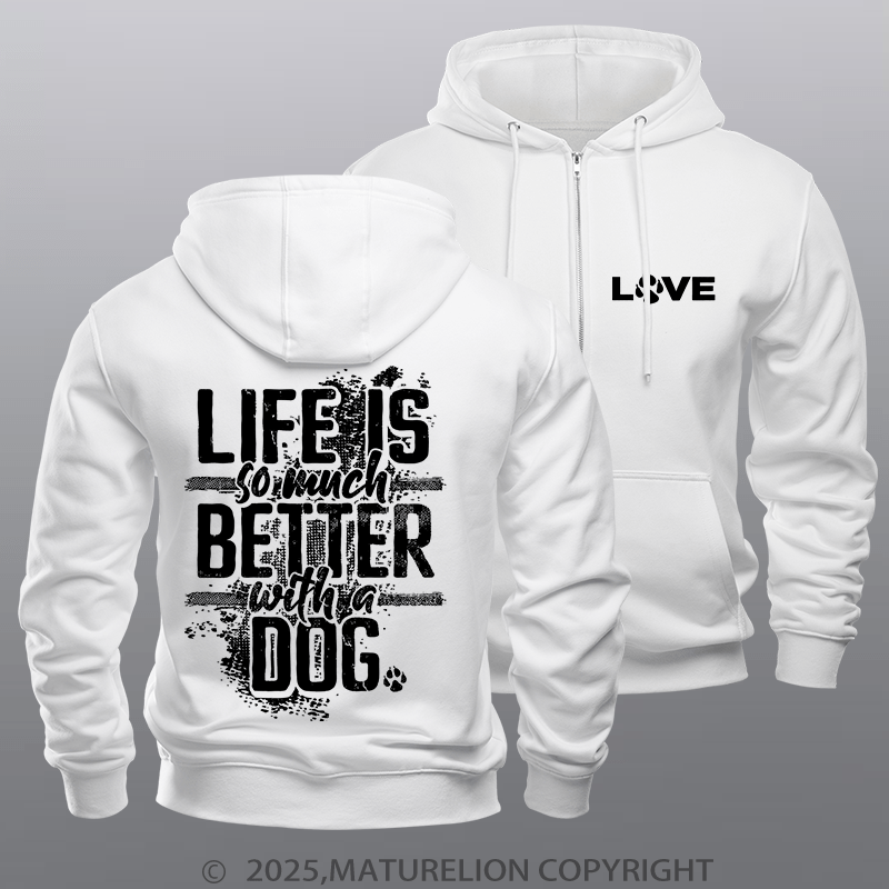 Maturelion Men's Hoodie The Love Of Dogs Zipper Hoodie