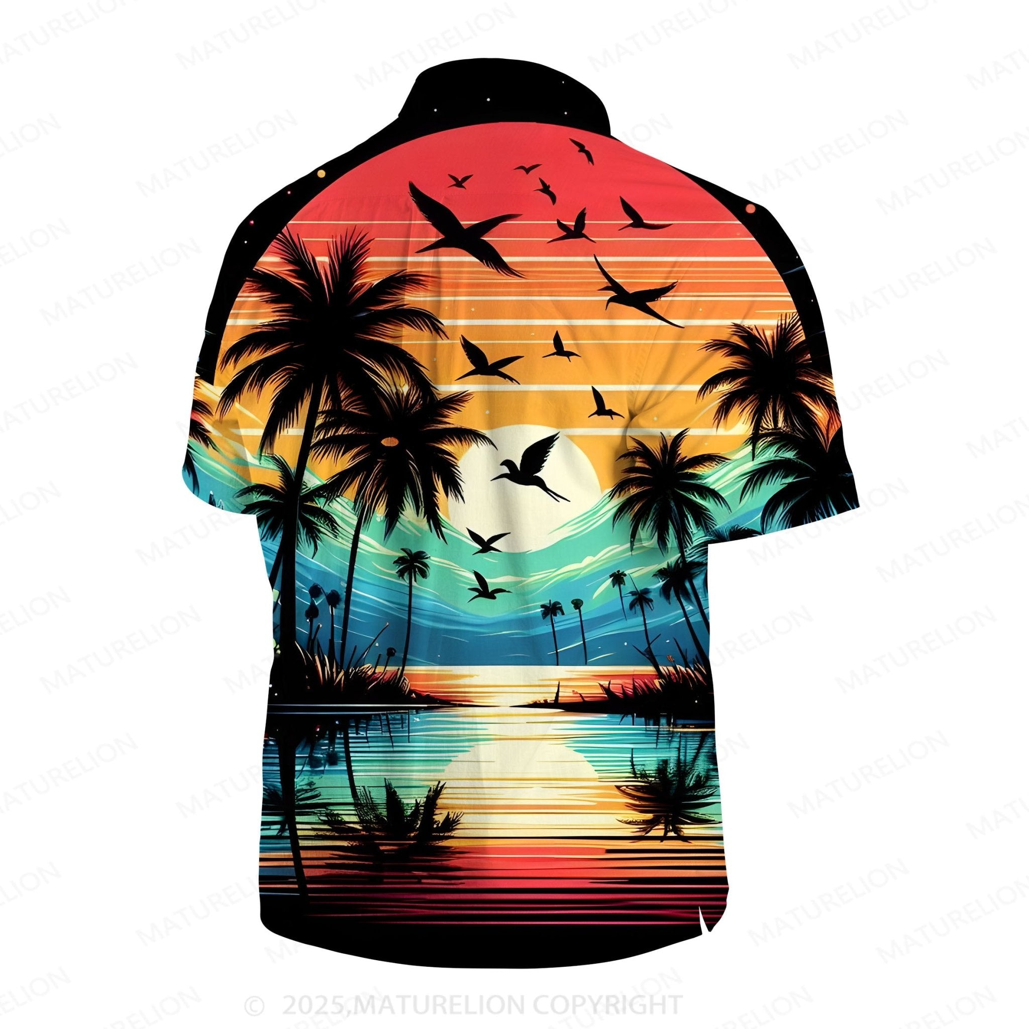 Maturelion Men's Aloha Shirts Vintage Sunset Print Hawaiian Shirt