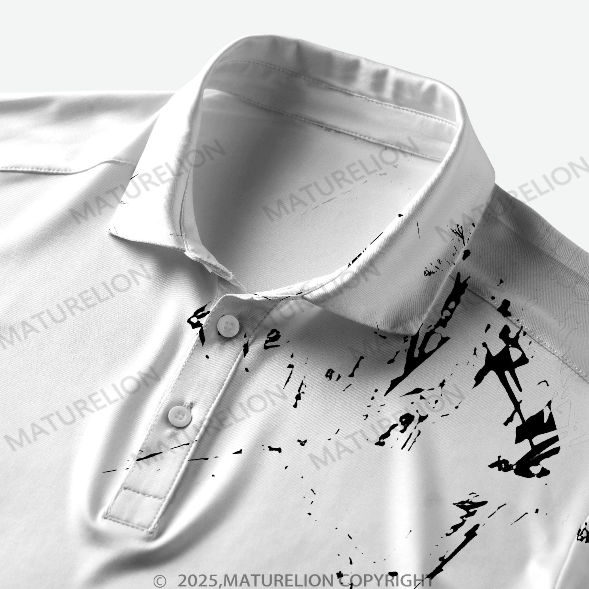 Maturelion Men's Distressed Print Polo Shirt