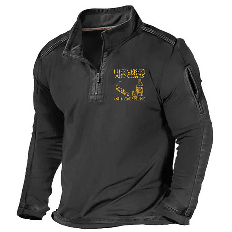 Maturelion Men's Henley Shirt I Like Whiskey And Cigars And Maybe 3 People Henley Shirt
