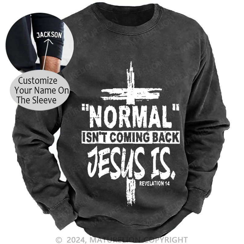 Maturelion Men's Sweatshirt Normal Isn't Coming Back Jesus Is Revelation 14 Christian Custom Washed Sweatshirt