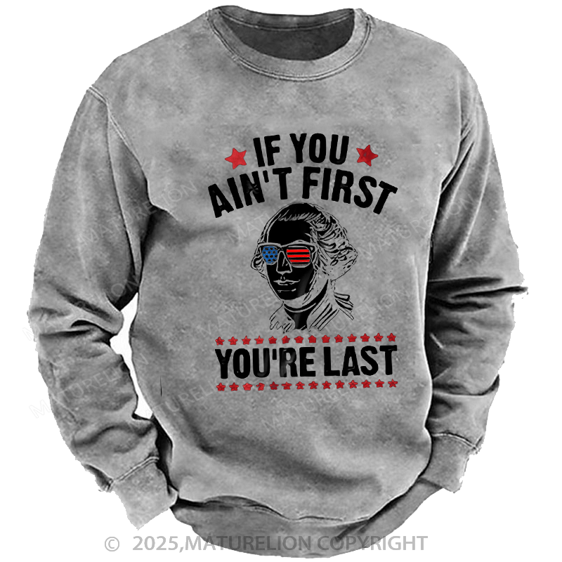 Maturelion Men's Sweatshirts Funny 4th of July Sweatshirts Washed Sweatshirts