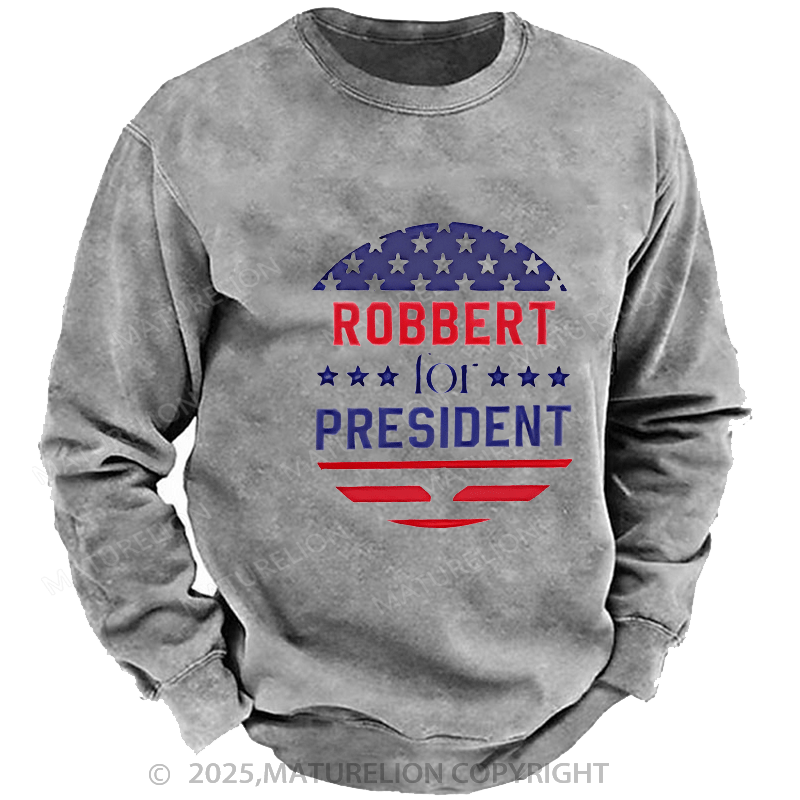 Maturelion Men's Sweatshirts USA President Sweatshirts Washed Sweatshirts