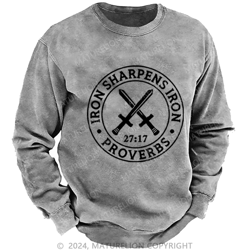 Maturelion Men's Sweatshirts Iron Sharpens Iron Washed Sweatshirts