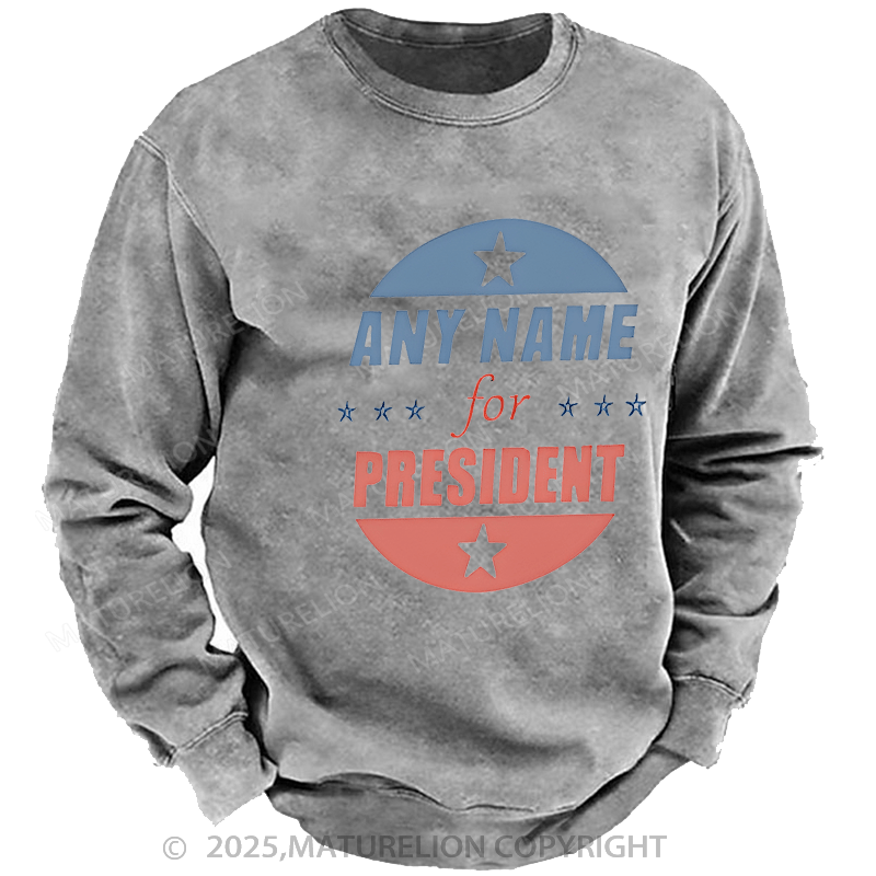 Maturelion Men's Sweatshirts Personalized Name President Sweatshirts Washed Sweatshirts