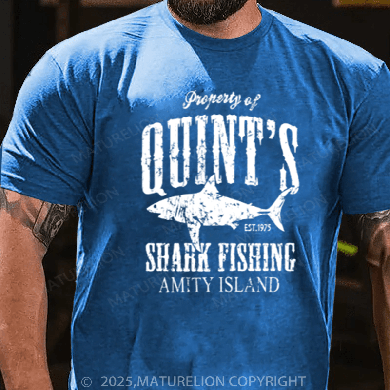 Maturelion Men's T-Shirt Quints Shark Fishing Amity Island Essential Cotton T-Shirt