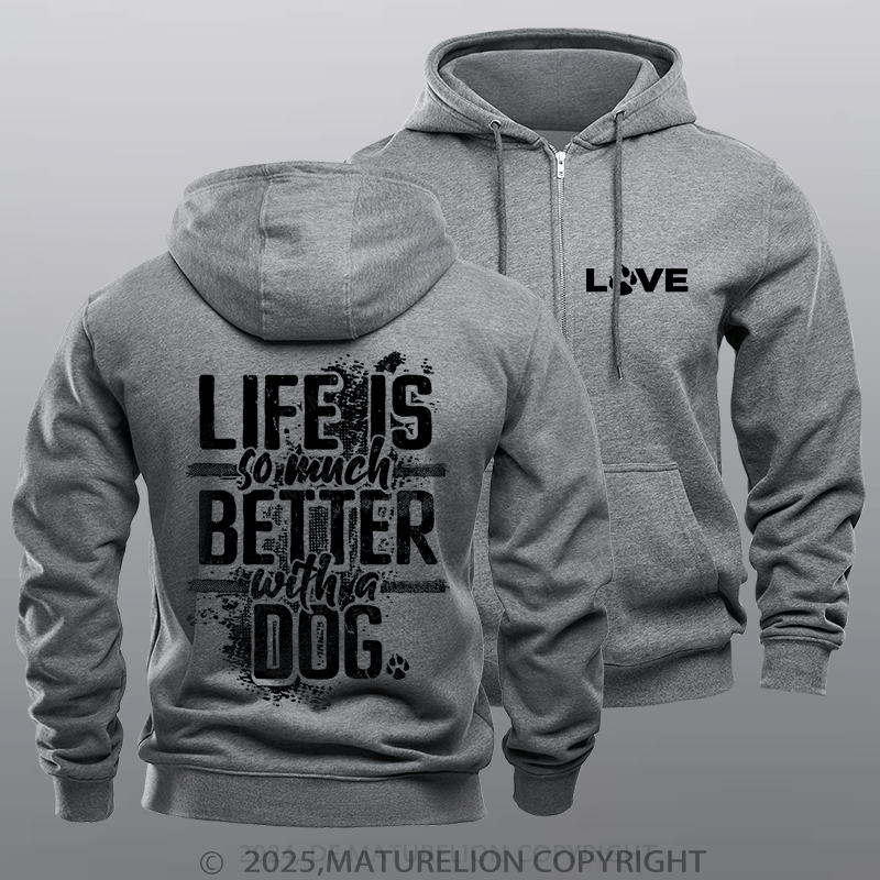 Maturelion Men's Hoodie The Love Of Dogs Zipper Hoodie