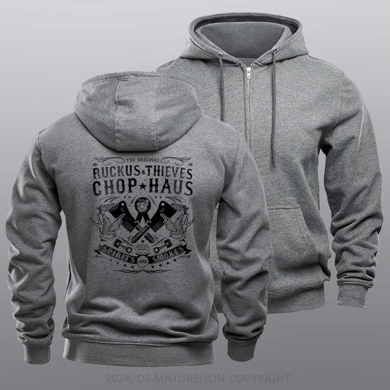 Maturelion Men's Hoodie Ruckus and Thieves Zipper Hoodie