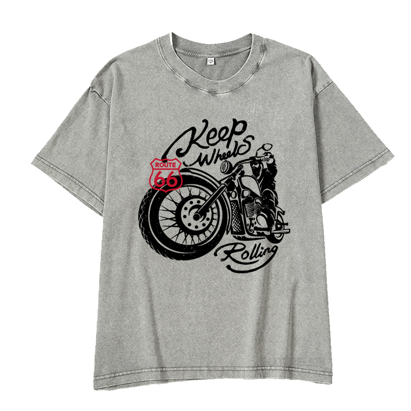 Maturelion  Keep Wheels Rolling DTG Printing Washed  Cotton T-shirt