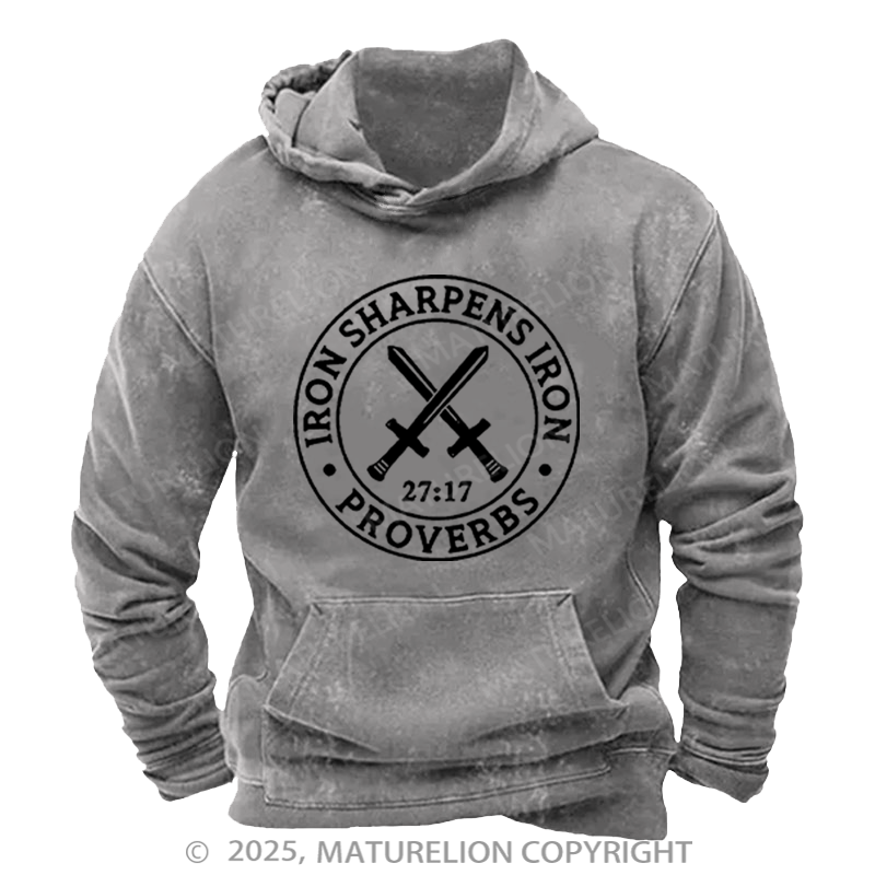 Maturelion Men's Hoodie Iron Sharpens Iron Washed Hoodie