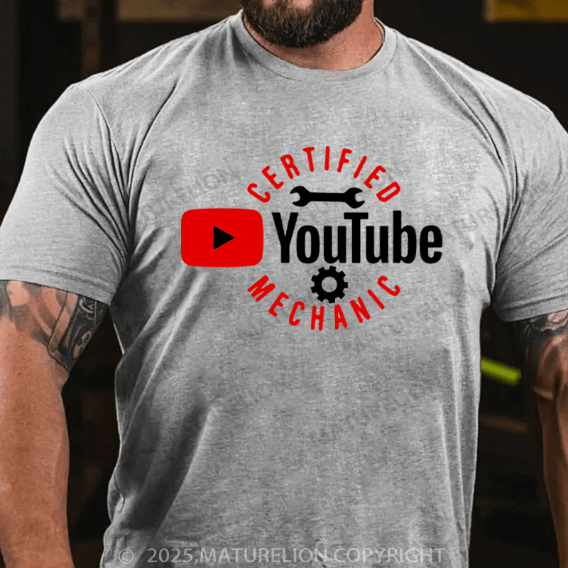 Maturelion Men's T-Shirt Certified YouTube Mechanic Cotton T-Shirt