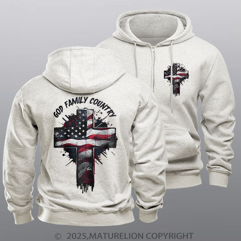 Maturelion Men's Hoodie God Family Country Zipper Hoodie