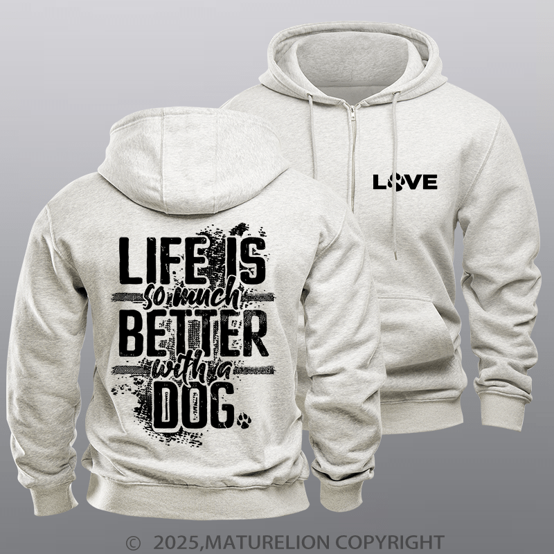 Maturelion Men's Hoodie The Love Of Dogs Zipper Hoodie