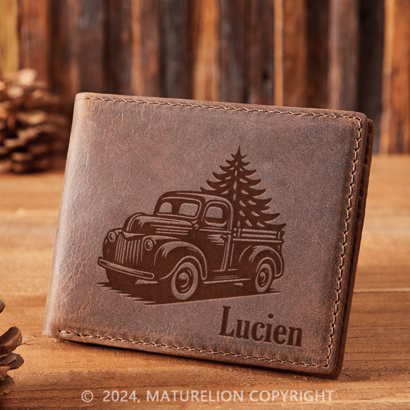 Maturelion Custom Christmas Truck Leather Wallet Christmas Gift for Men