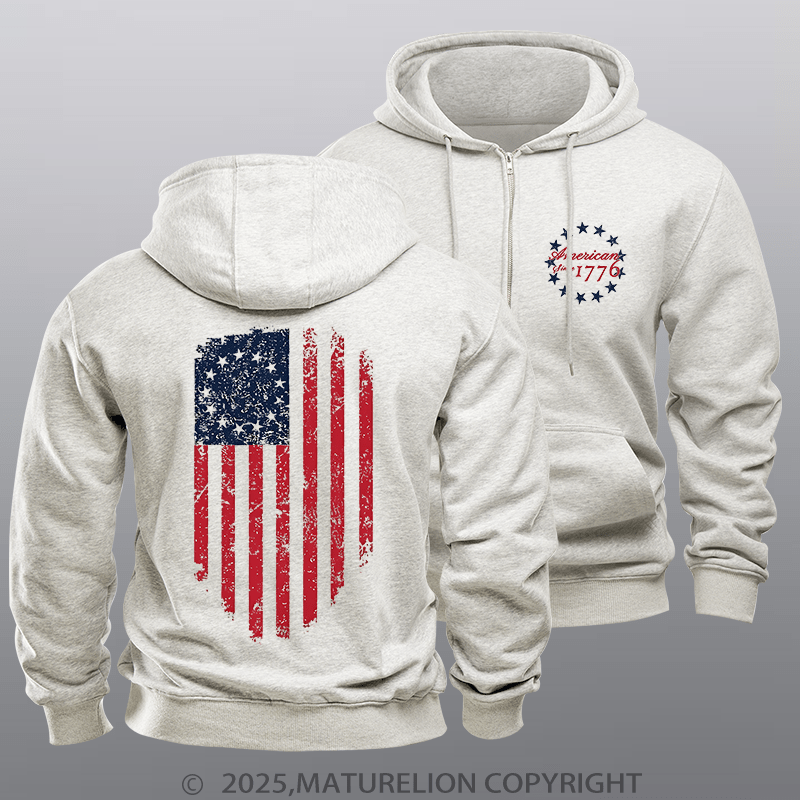 Maturelion Men's Hoodie Betsy Ross Zipper Hoodie
