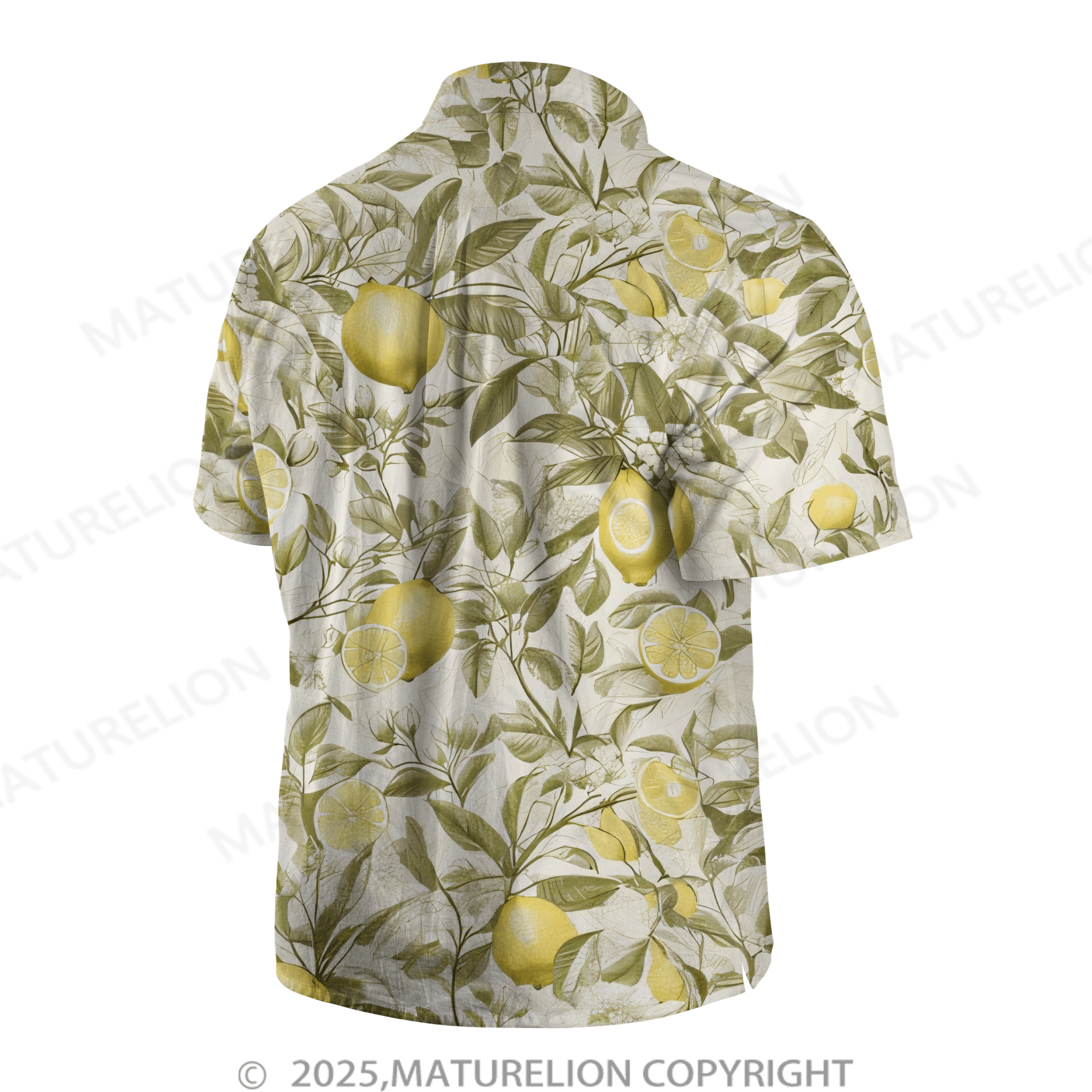 Maturelion Lemon Hawaiian Button Down Summer Beach  Print Hawaiian Shirt