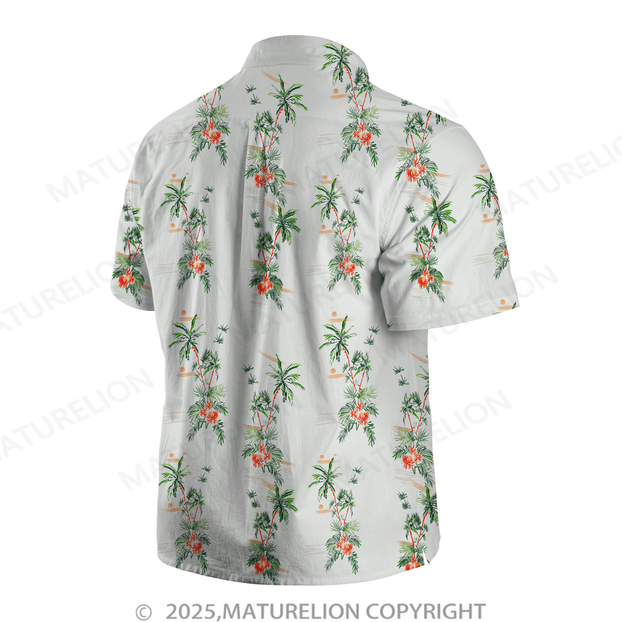 Maturelion Guys Coconut Tree Print Button Front Pocket Hawaiian Shirt