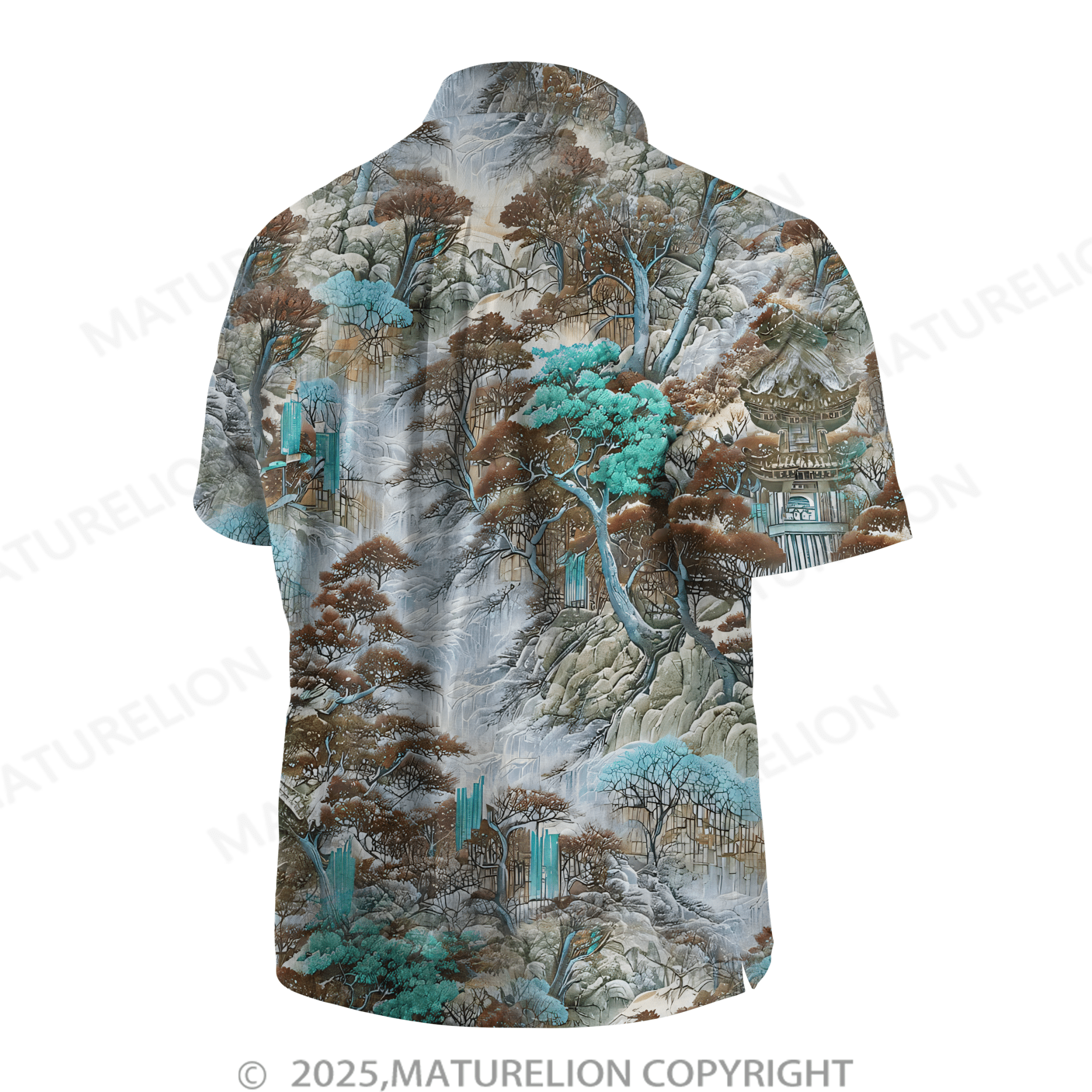 Maturelion 1950s Vintage Map Print Hawaiian Shirt