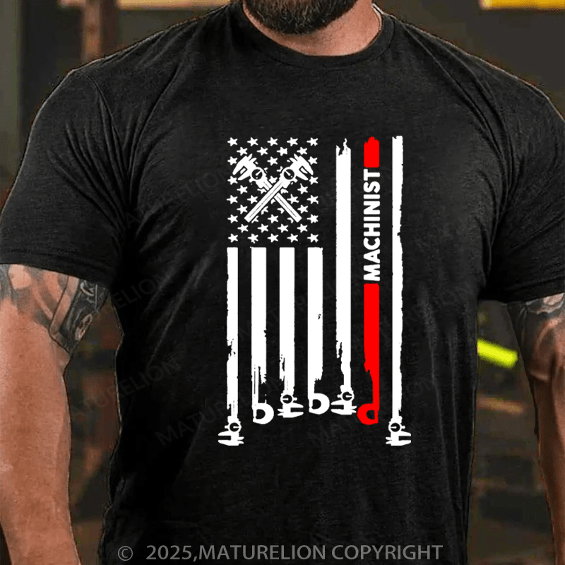 Maturelion Men's T-Shirt Official Machinist With American Flag Cotton T-Shirt