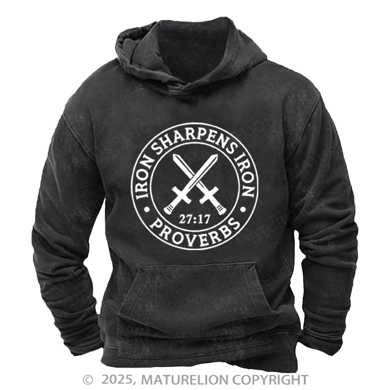 Maturelion Men's Hoodie Iron Sharpens Iron Washed Hoodie