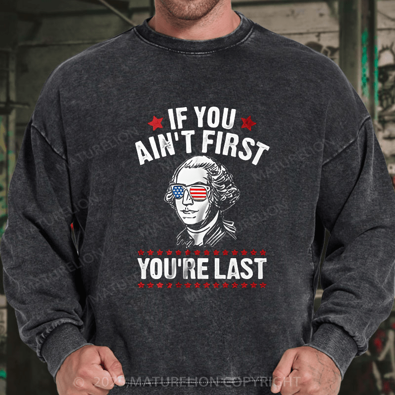Maturelion Men's Sweatshirts Funny 4th of July Sweatshirts Washed Sweatshirts