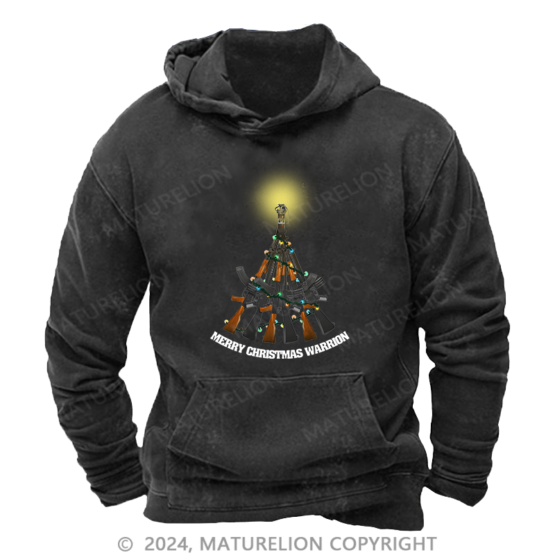 Maturelion Men's Hoodie Merry Christmas Warrior DTG Printing Washed Hoodie